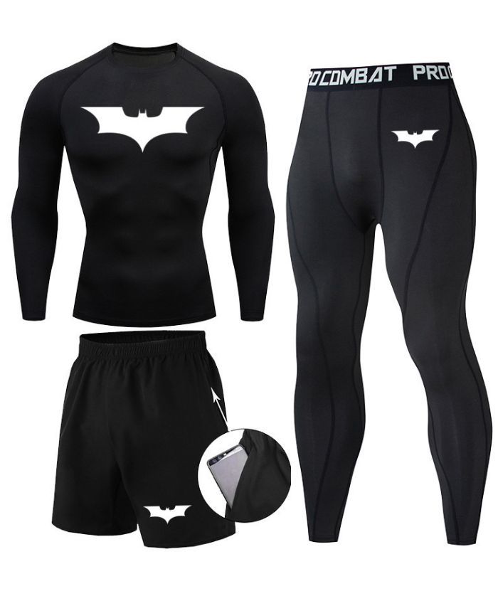 Men's black batman Compression Shirt Suit