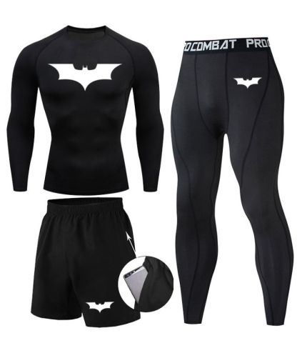 Men's black batman Compression Shirt Suit