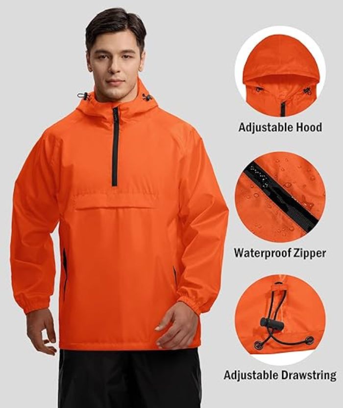 ZITY Men's Waterproof Lightweight Packable Rain Jacket-CUMRC04444