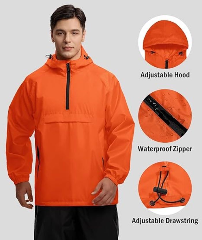 ZITY Men's Waterproof Lightweight Packable Rain Jacket-CUMRC04444