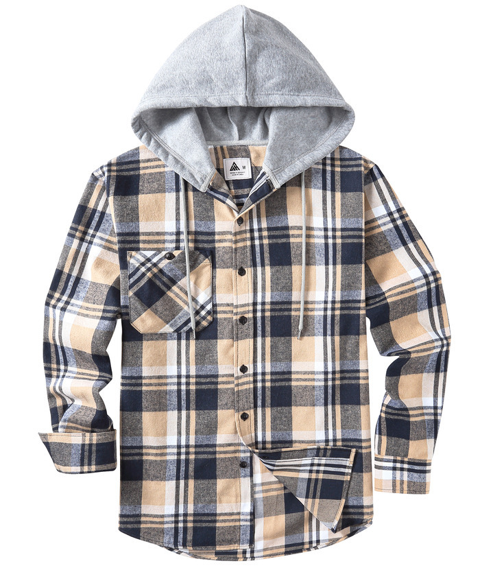 ZITY Men's Plaid Hooded Long Sleeve Button Down Flannel Shirt-ZPK000014 | Zitysports