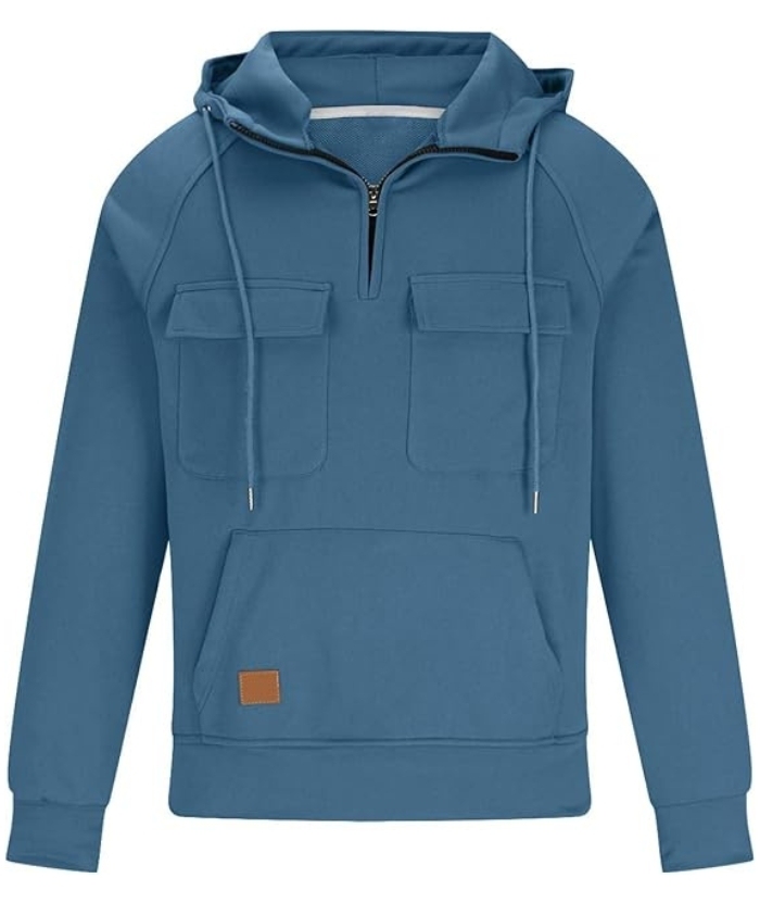 ZITY Men's Half Zipper Vintage Casual Multi-Pockets Hoodie-DUMFH04894 | Zitysports