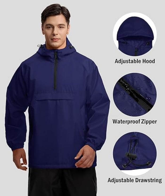 ZITY Men's Waterproof Lightweight Packable Rain Jacket-CUMRC04444