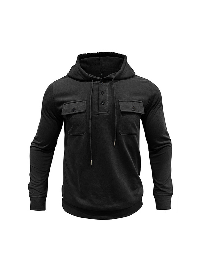 ZITY Men's Solid Chest Pockets Button Hoodie-DUMHD04858 | Zitysports