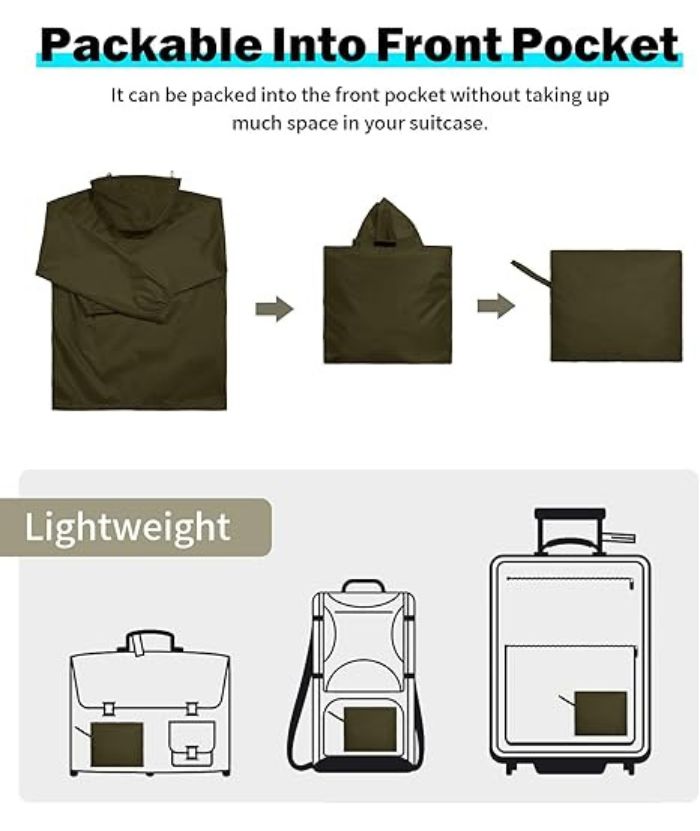 ZITY Men's Waterproof Lightweight Packable Rain Jacket-CUMRC04444