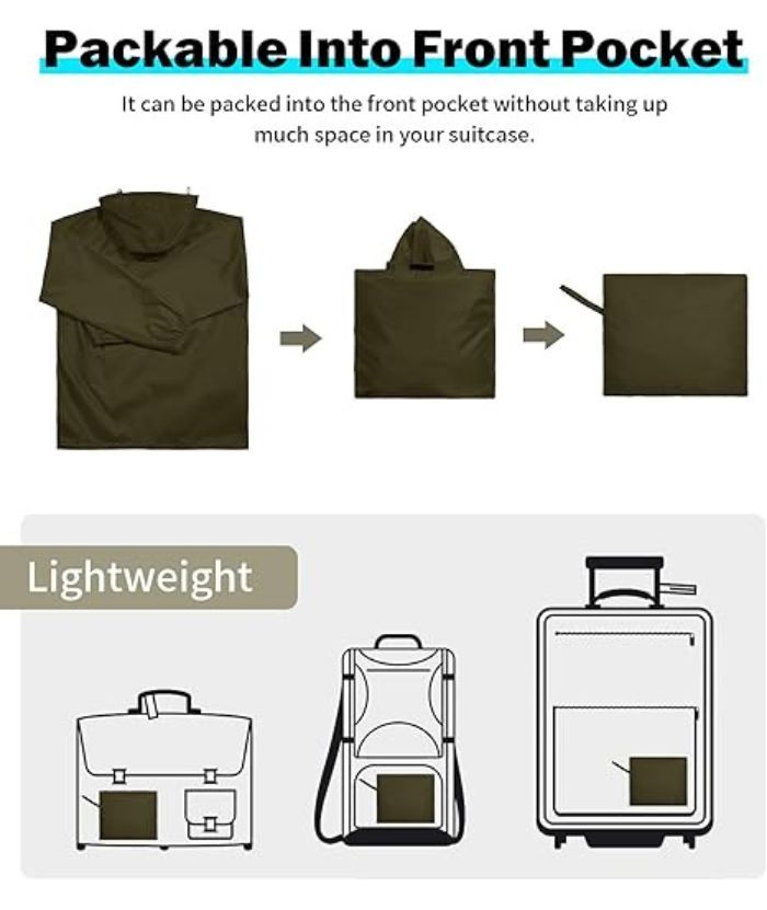 ZITY Men's Waterproof Lightweight Packable Rain Jacket-CUMRC04444