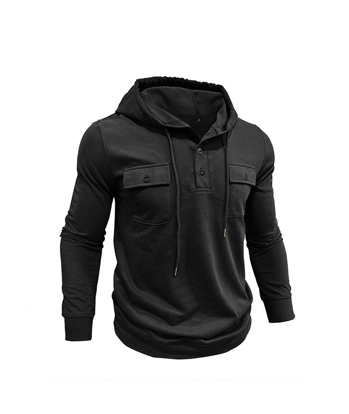 ZITY Men's Solid Chest Pockets Button Hoodie-DUMHD04858 | Zitysports