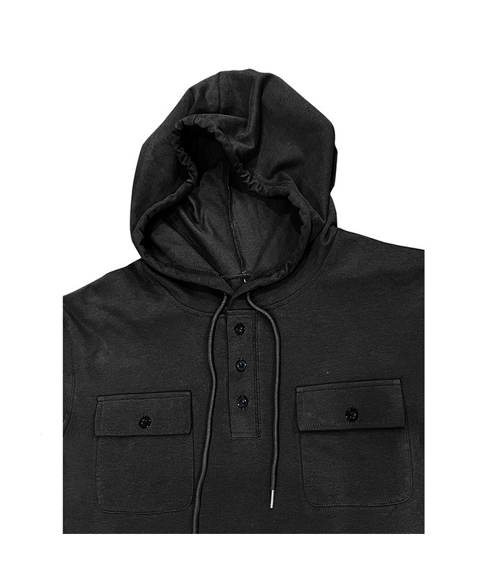 ZITY Men's Solid Chest Pockets Button Hoodie-DUMHD04858 | Zitysports