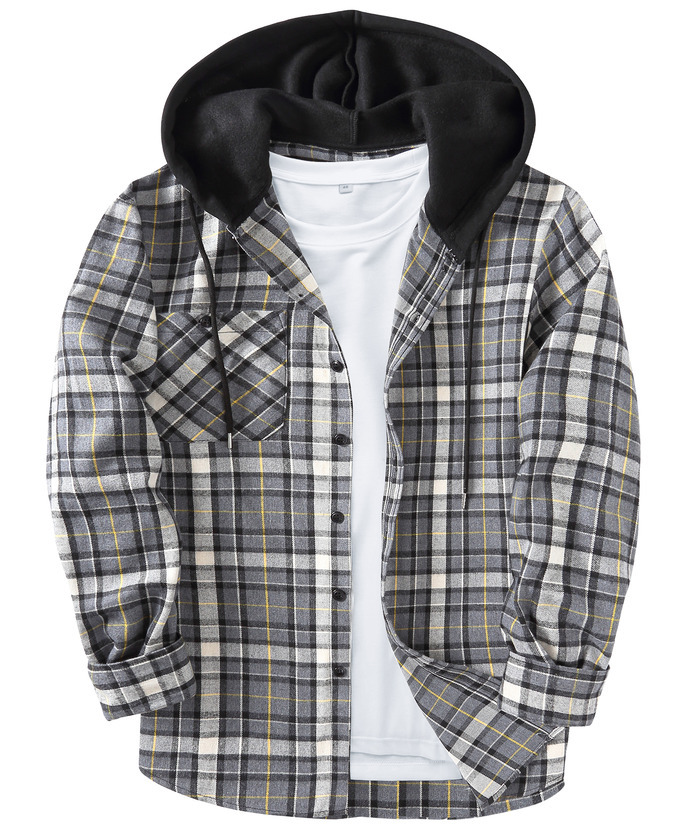 ZITY Men's Button Down Long Sleeve Plaid Pattern With Pocket Casual Hoodie-ZPK006235 | Zitysports