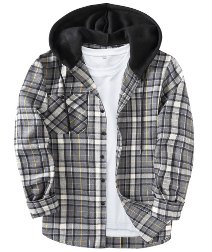 ZITY Men's Button Down Long Sleeve Plaid Pattern With Pocket Casual Hoodie-ZPK006235 | Zitysports