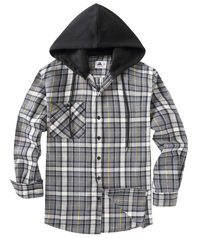ZITY Men's Button Down Long Sleeve Plaid Pattern With Pocket Casual Hoodie-ZPK006235 | Zitysports