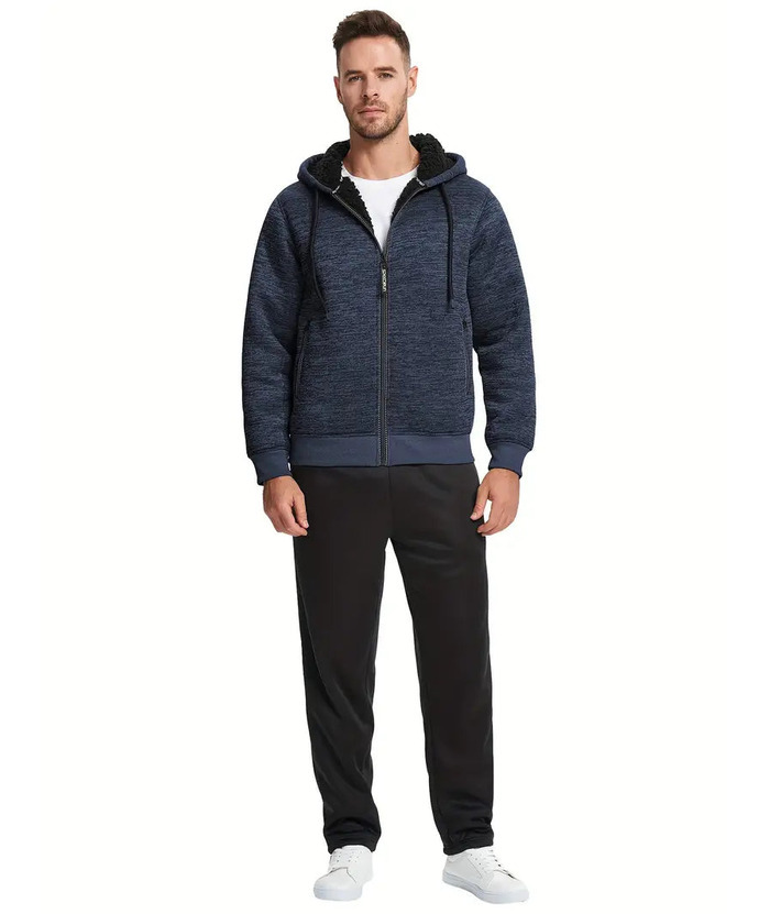 ZITY Men's Warm Fleece Solid Color Casual Zip Up Hoodie-ZPK005323 | Zitysports