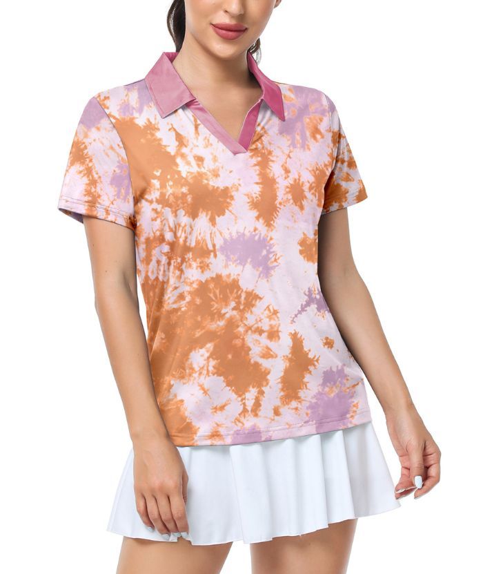 ZITY Women's Tie Dye Slim Fit Casual Polo Shirt-CUWPO01992