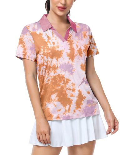 ZITY Women's Tie Dye Slim Fit Casual Polo Shirt-CUWPO01992