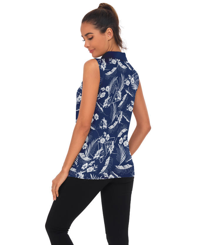 ZITY  Women's Sleeveless Slim Fit Printed Golf Polo Shirt-CUWBP02146