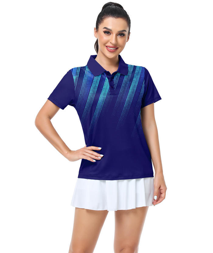 ZITY Women's Dotted Print Dri Fit Golf Polo Shirt-CUWPO02413