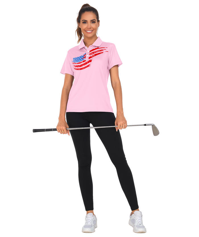ZITY Women's American Flag Print Dri Fit Golf Polo Shirt-CUWPO02416