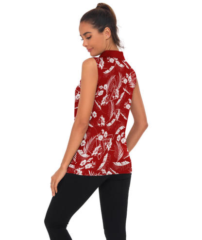 ZITY  Women's Sleeveless Slim Fit Printed Golf Polo Shirt-CUWBP02146