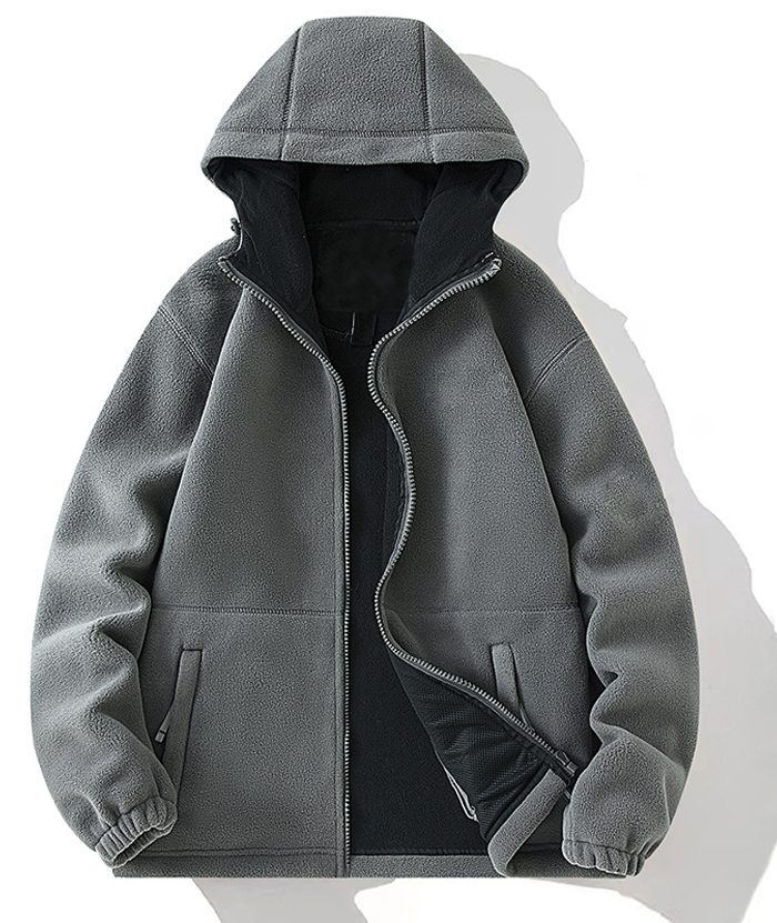 Mne's Grey Full-Zip Fleece Hoodie Jacket ZITY Men's Full Zipper Fleece Jacket-DUMCO05447