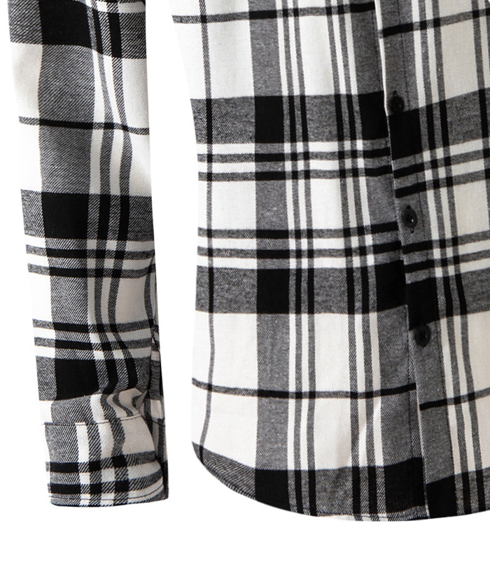 Men's Flannel Drawstring Hooded Plaid Shirt-DUMLT05801