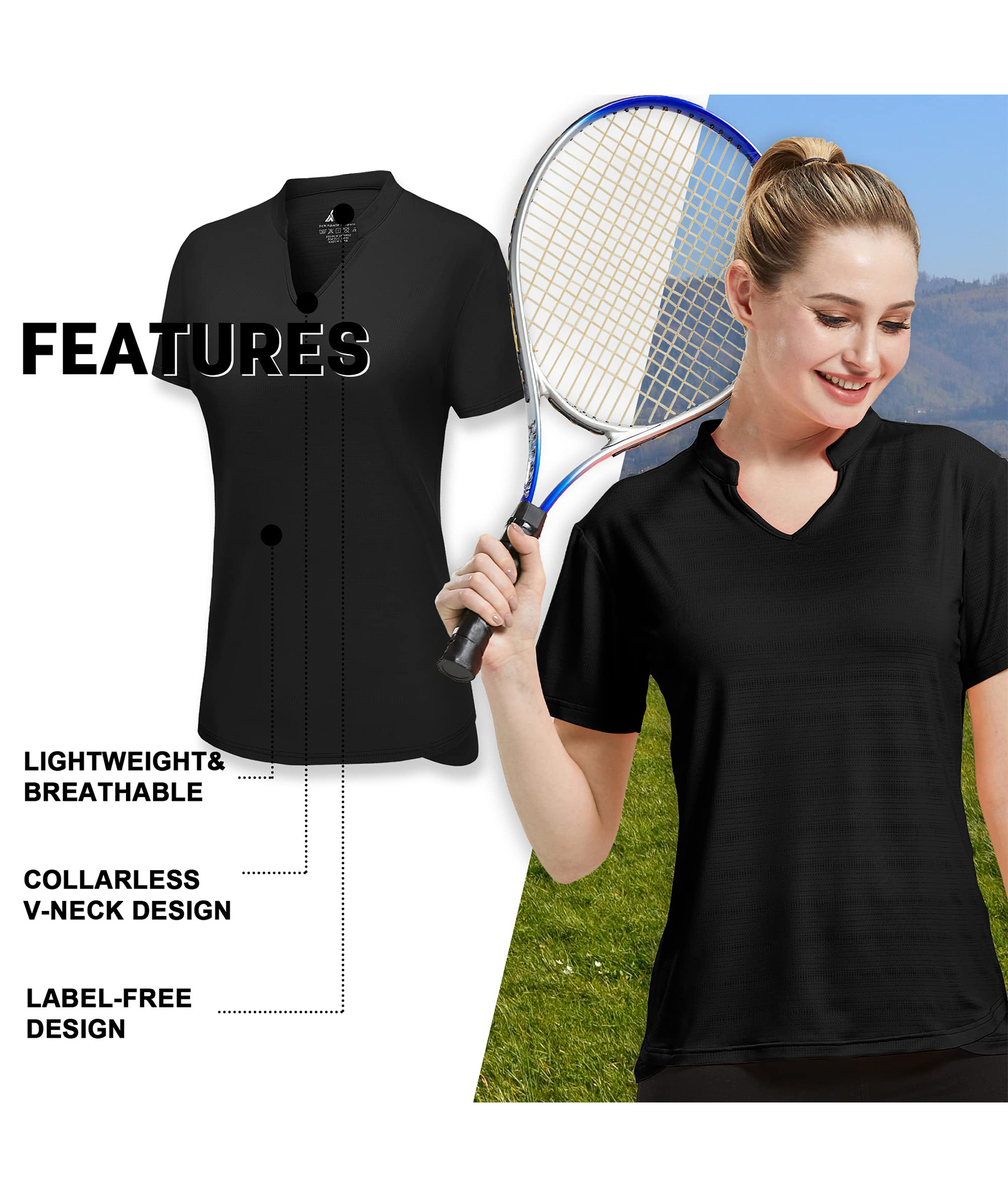 ZITY Women's V Neck Dri Fit Golf Polo Shirt-CFWMX20000