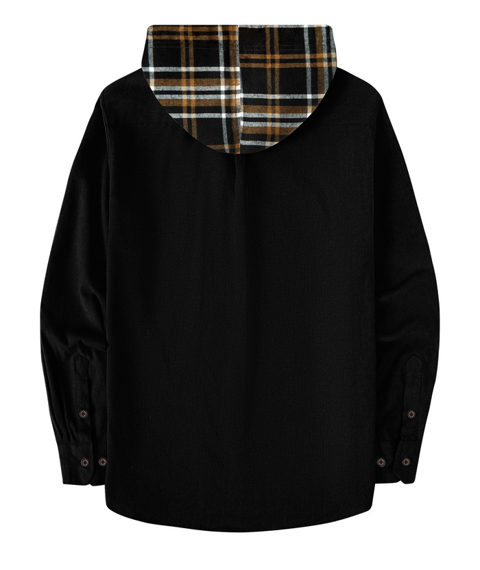 ZITY Men's Color Block Button Plaid Hoodie Shirt-ZPK007042 | Zitysports