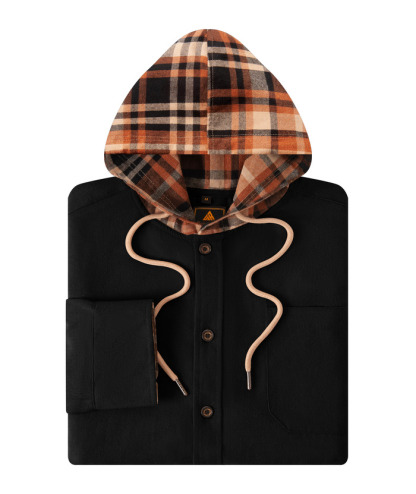 ZITY Men's Color Block Button Plaid Hoodie Shirt-ZPK007042 | Zitysports