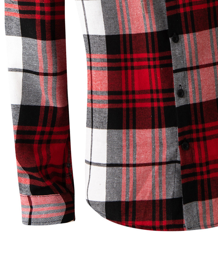 Men's Flannel Drawstring Hooded Plaid Shirt-DUMLT05801