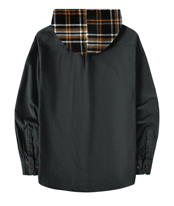 ZITY Men's Color Block Button Plaid Hoodie Shirt-ZPK007042 | Zitysports