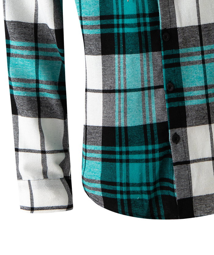 Men's Flannel Drawstring Hooded Plaid Shirt-DUMLT05801