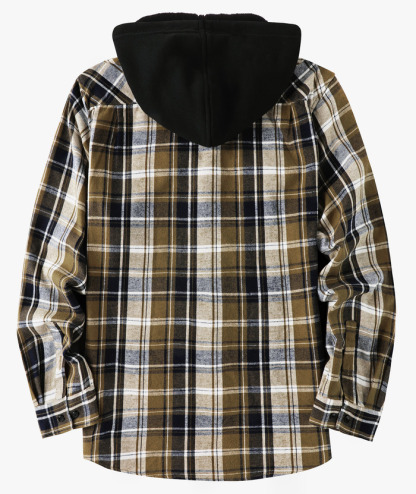 ZITY Men's Button Up Long Sleeve Plaid Hoodie-CUMLT03681|Zitysports