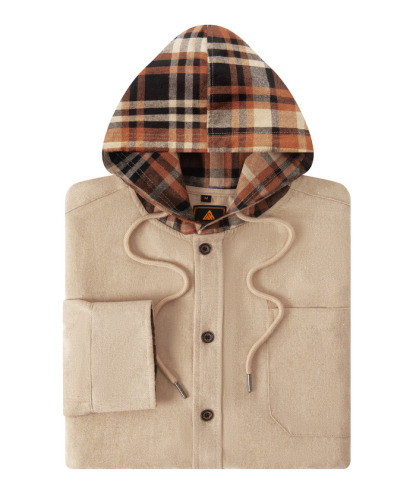 ZITY Men's Color Block Button Plaid Hoodie Shirt-ZPK007042 | Zitysports