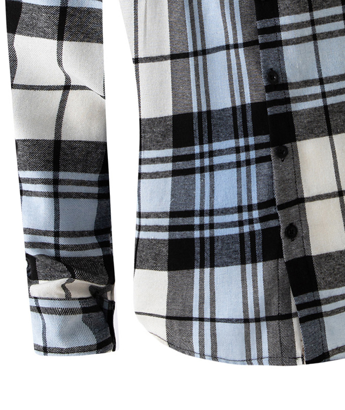 Men's Flannel Drawstring Hooded Plaid Shirt-DUMLT05801