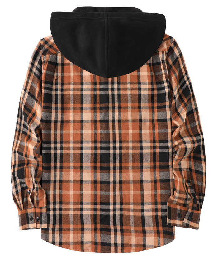 ZITY Men's Button Up Long Sleeve Plaid Hoodie-CUMLT03681|Zitysports