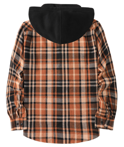 ZITY Men's Button Up Long Sleeve Plaid Hoodie-CUMLT03681|Zitysports