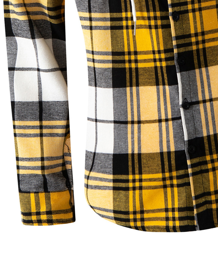 Men's Flannel Drawstring Hooded Plaid Shirt-DUMLT05801