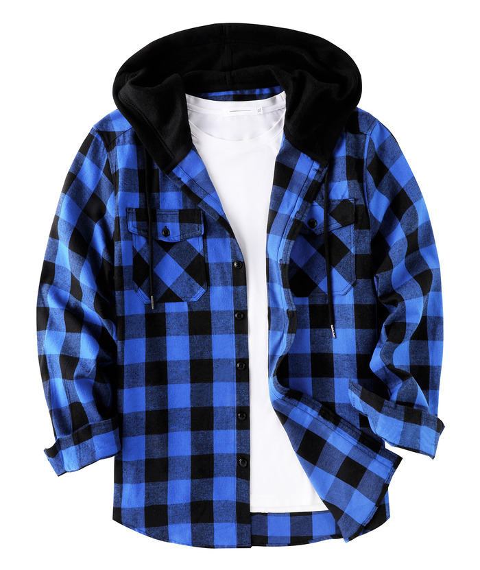 ZITY Men's Button Up Long Sleeve Plaid Hoodie-CUMLT03681|Zitysports