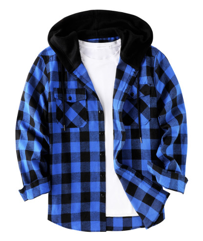 ZITY Men's Button Up Long Sleeve Plaid Hoodie-CUMLT03681|Zitysports