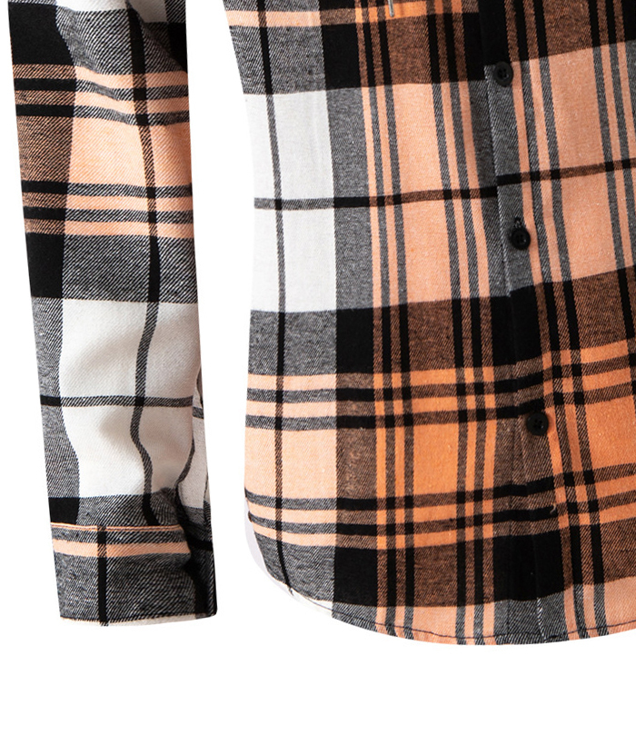 Men's Flannel Drawstring Hooded Plaid Shirt-DUMLT05801