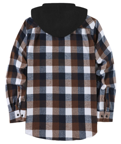 ZITY Men's Button Up Long Sleeve Plaid Hoodie-CUMLT03681|Zitysports