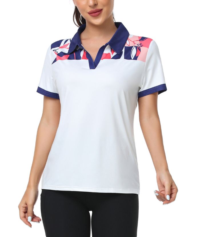 ZITY Women's Dri Fit Leaf Print Golf Polo Shirt-CUWPO01345
