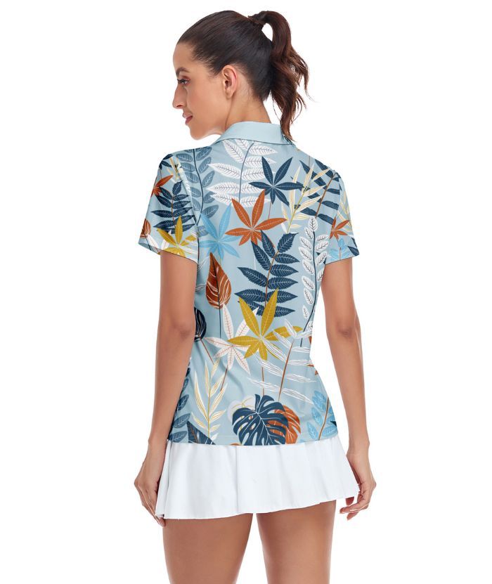 ZITY Women's Flower Print Slim Fit Golf Polo Shirt-CUWPO01328