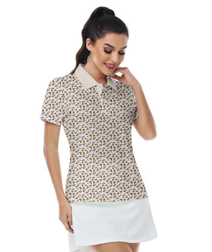 ZITY Women's Floral Print Slim Fit Golf Polo Shirt-CUWPO01330