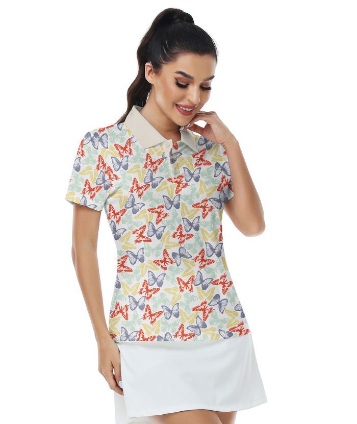 ZITY Women's Butterfly Print Golf Polo Shirt-CUWPO01331