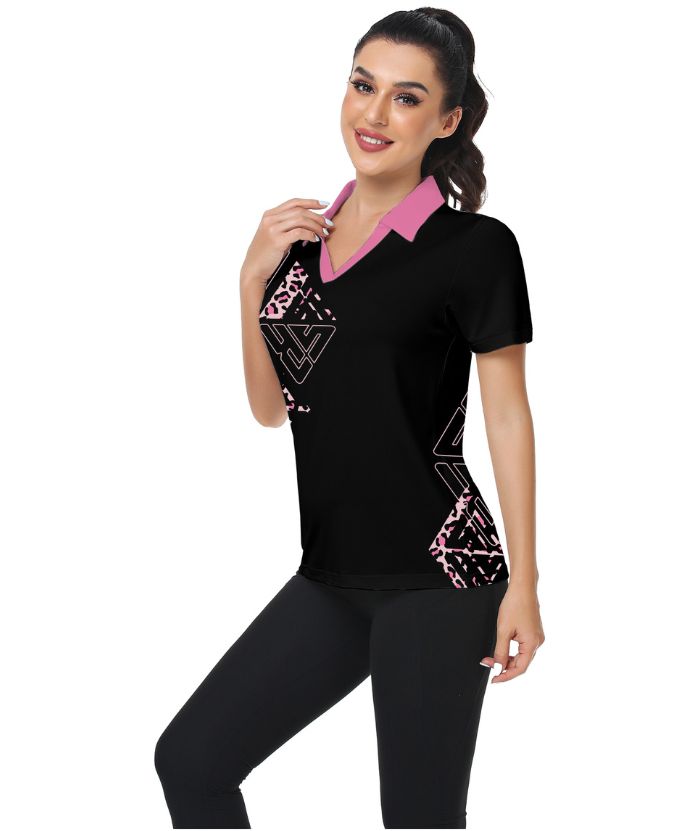 ZITY Women's Black Slim Fit Golf Polo Shirt-CUWPO01336