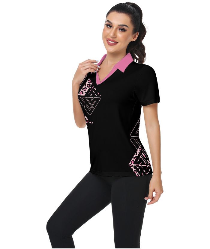 ZITY Women's Black Slim Fit Golf Polo Shirt-CUWPO01336