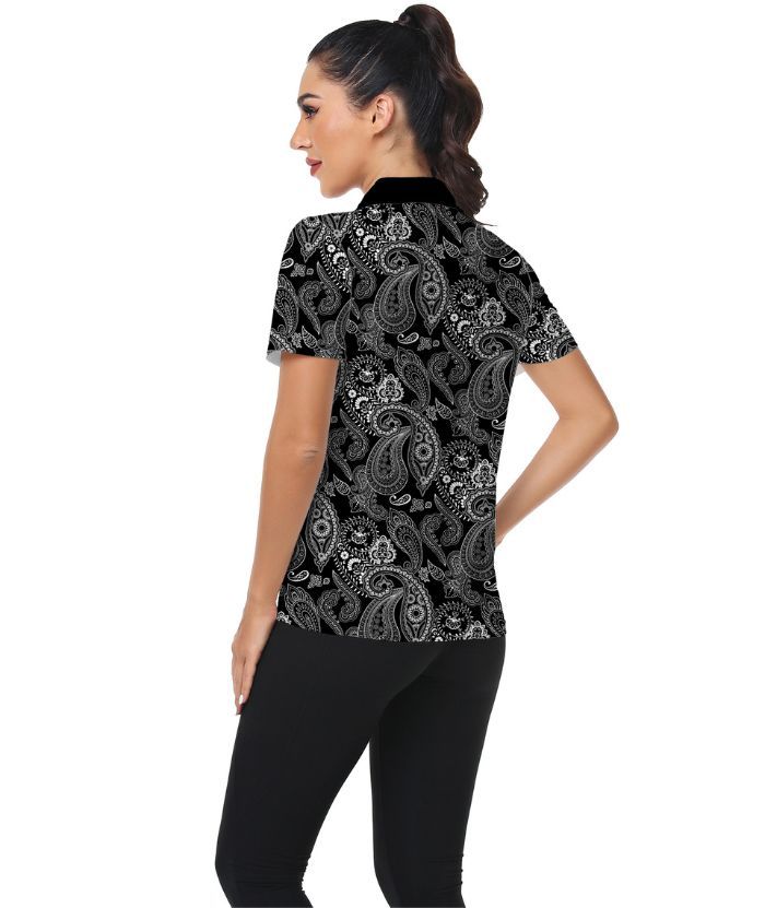 ZITY Women's Flower Print Dri Fit Golf Polo Shirt-CUWPO01940
