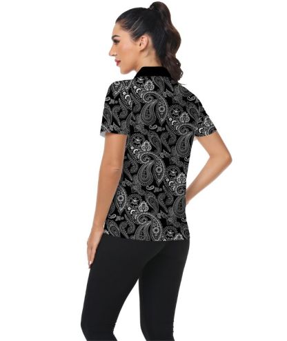 ZITY Women's Flower Print Dri Fit Golf Polo Shirt-CUWPO01940