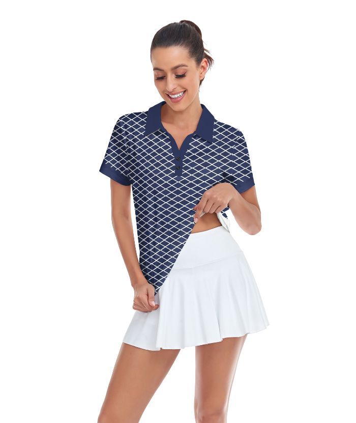 ZITY Women's Dri Fit Geometric Pattern Golf Polo Shirt-CUWPO01565