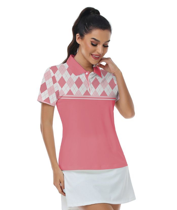ZITY Women's Argyle Pattern Dri Fit Golf Polo Shirt-CUWPO01567